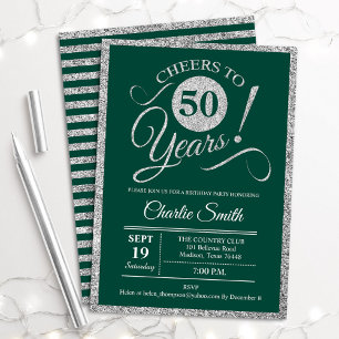 50th Birthday Party - ANY AGE Green Silver Invitation