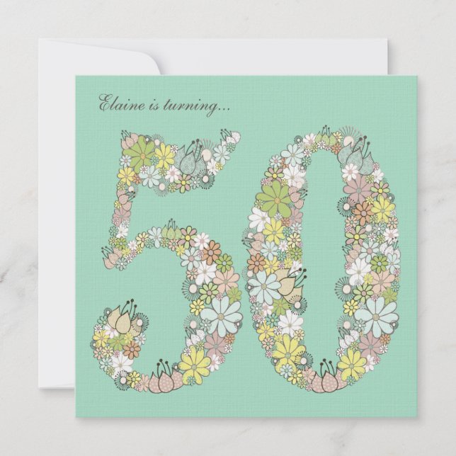 50th Birthday Party Aqua Blooms Custom Invitation (Front)