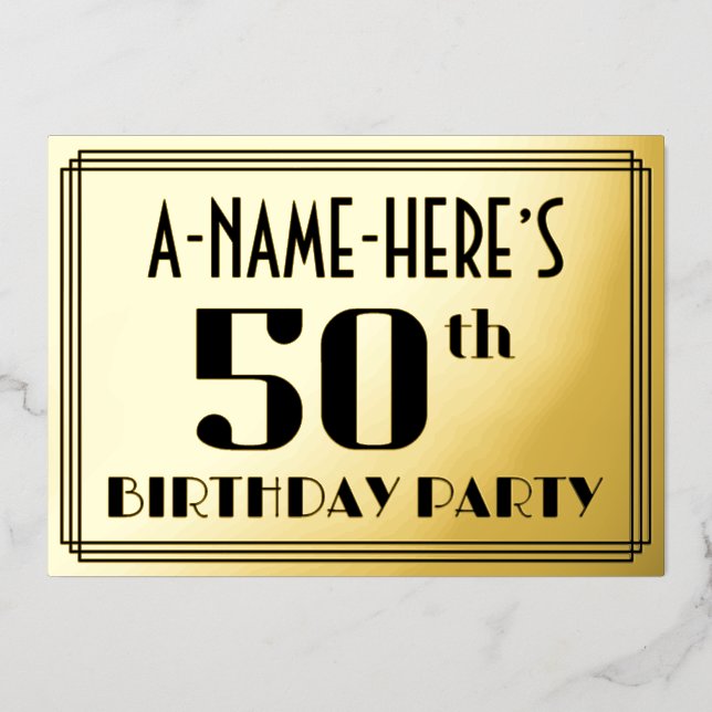50th Birthday Party: Art Deco Look “50” and Name (Front)