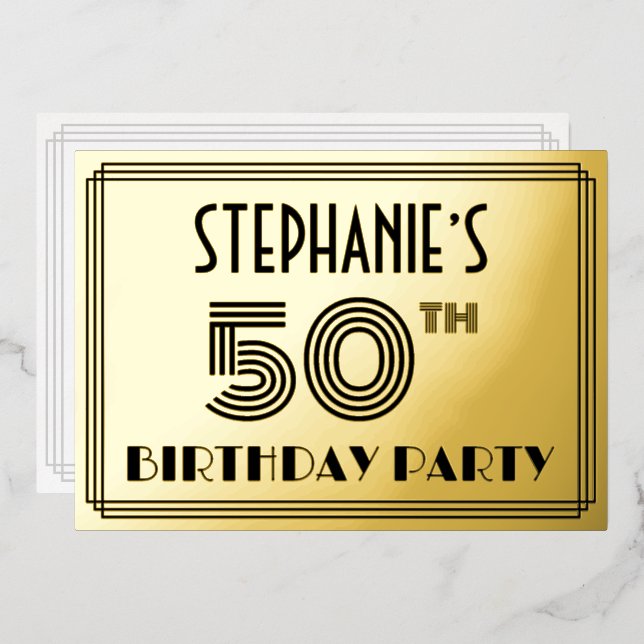 50th Birthday Party — Art Deco Style “50” & Name (Front/Back)