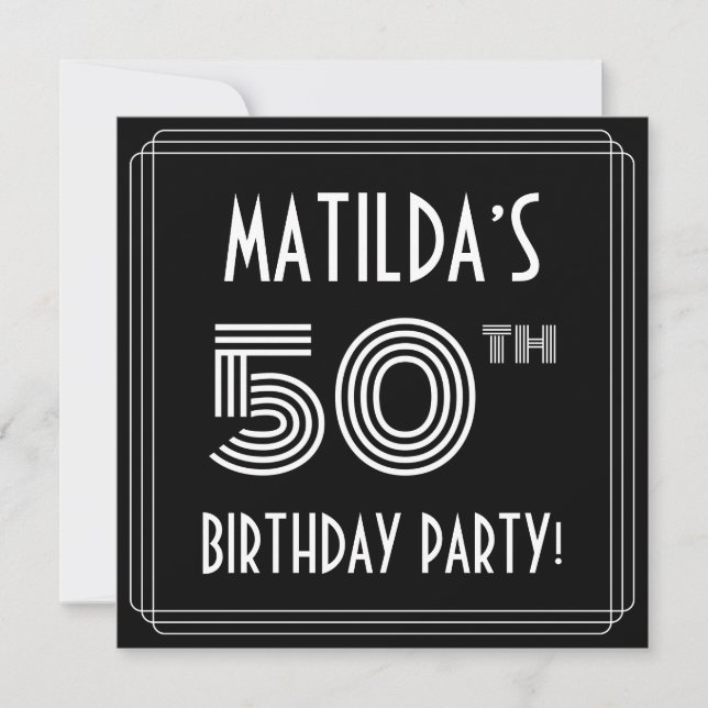 50th Birthday Party: Art Deco Style w/ Custom Name Invitation (Front)