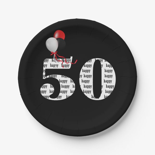 50th birthday party balloons paper plate (Front)