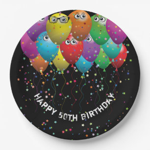 50th Birthday Party Balloons with eyeballs Paper Plate