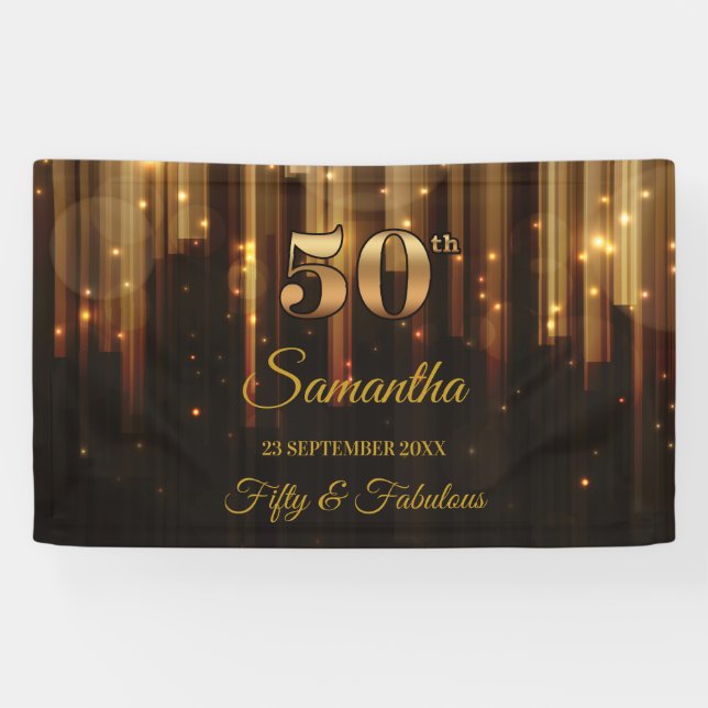 50th Birthday Party Banner Gold and Black Backdrop (Horizontal)