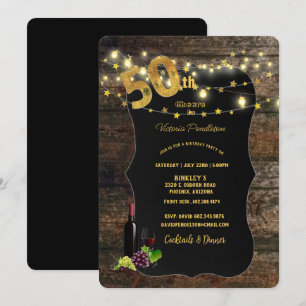 50th Birthday Party, Barn Wood, Lights, Wine Invit Invitation
