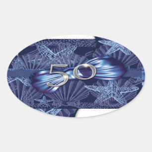 50th birthday party beach celebration oval sticker