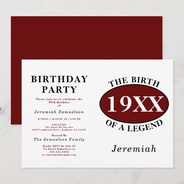 50th Birthday Party Birth Of A Legend Retro Invitation (Front/Back)