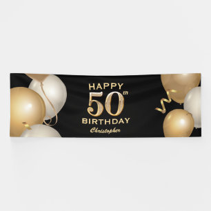 50th Birthday Party Black and Gold Balloons Banner
