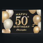 50th Birthday Party Black and Gold Balloons Banner<br><div class="desc">50th Birthday Party Black and Gold Balloons and Confetti Banner. For further customisation,  please click the "Customise it" button and use our design tool to modify this template.</div>