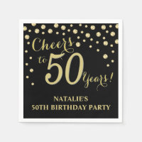 50th Birthday Party Black and Gold Diamond Napkins