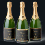 50th birthday party black and gold guy sparkling wine label<br><div class="desc">A wine or sparkling wine bottle label for an elegant black and gold themed 50th birthday party. Templates for a name, age 50, date of birth and date of the anniversary. Golden coloured letters. Black background colour and a faux gold frame. With classic swirl decor. You can change the background...</div>