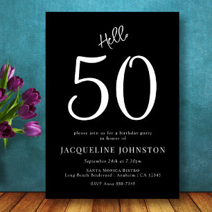 50th Birthday Party Black And White Invitation