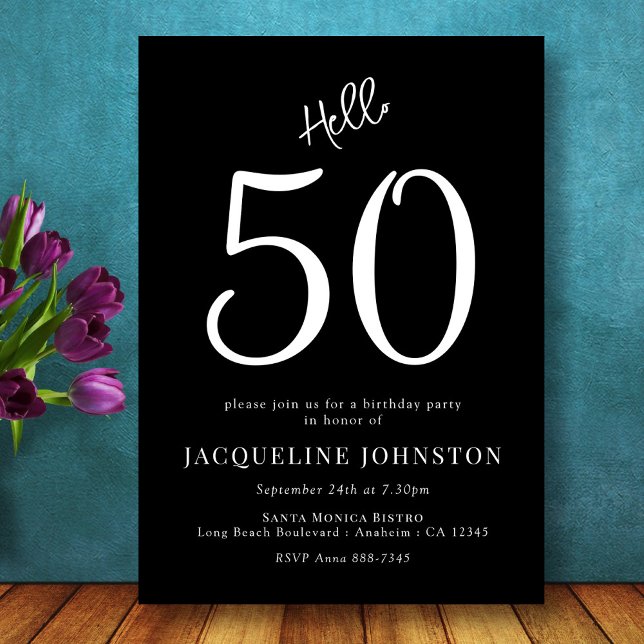 50th Birthday Party Black And White Invitation (Creator Uploaded)