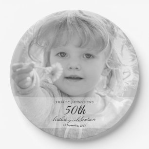 50th Birthday Party Black and White Paper Plate