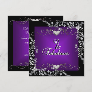50th Birthday Party Black Bright Deep Purple Big Invitation