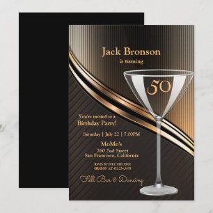 50th Birthday Party Black & Bronze Theme Birthday Invitation