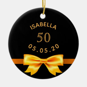 50th birthday party black gold bow ceramic tree decoration