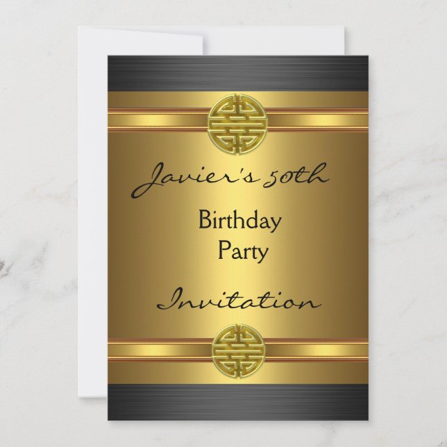 50th Birthday Party Black Gold  Mens Invitation (Front)