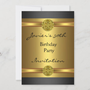 50th Birthday Party Black Gold Mens Invitation