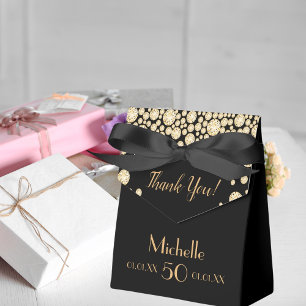 50th birthday party black gold monogram thank you favour box