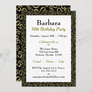 50th Birthday Party Black/Gold Number Pattern Invitation