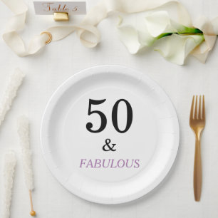 50th Birthday Party Black Purple Text Paper Plate