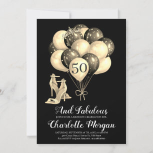 50th Birthday Party Black White Invitation