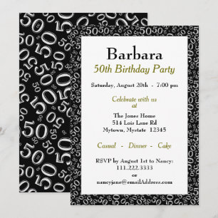 50th Birthday Party Black/White Number Pattern Invitation