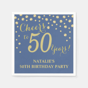 50th Birthday Party Blue and Gold Diamond Napkins