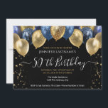50th Birthday Party Blue and Gold Invitation<br><div class="desc">Elegant faux red and gold glitter balloons on the top border. All text is adjustable and easy to change for your own party needs. Great elegant save the date birthday party template design.  any year,  age can be changed</div>