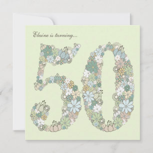 50th Birthday Party Blue Green Blooms Invitation