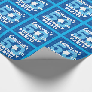 50th Birthday Party Blue Stars Custom Name B25Z Wrapping Paper
