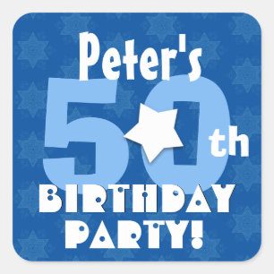 50th Birthday Party Blue Stars Custom Name V14 Square Sticker