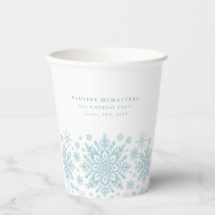 50th Birthday Party Blue White Snowflake Custom Paper Cups