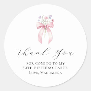 50th Birthday Party Bow Custom Thank You Favour Classic Round Sticker