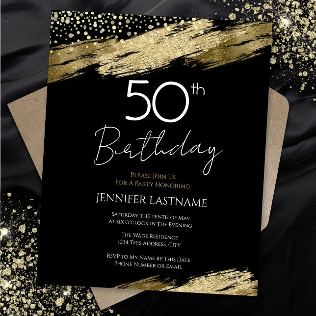 50th Birthday Party Budget Gold Black Invitation (Creator Uploaded)