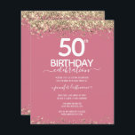 50th Birthday Party Budget Invitation<br><div class="desc">Elegant Faux gold glitter with shimmering confetti highlights on the top and bottom border. All text is adjustable and easy to change for your own party needs. Great elegant 50th birthday template design.</div>
