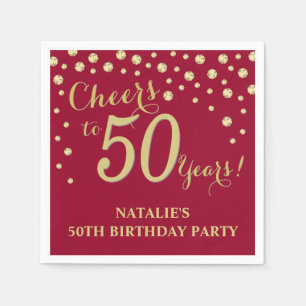 50th Birthday Party Burgundy Red and Gold Diamond Napkin