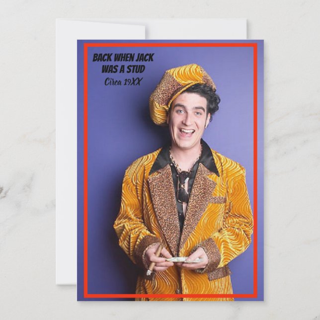 50th Birthday Party Cake on Fire MIlestone Photo  Invitation (Back)