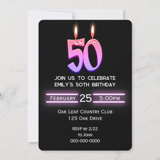 50th Birthday Party Candles Invitation (Front)