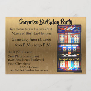 50th Birthday Party Casino Slot Machine Gold Invitation