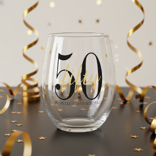 50th Birthday Party Celebration Minimalist Stemless Wine Glass