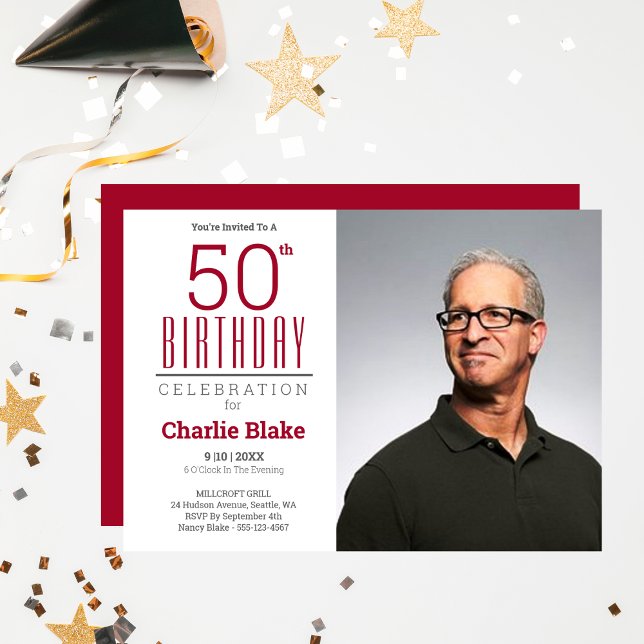 50th Birthday Party Celebration Photo Invitation (50th Photo Birthday Celebration Invitation)