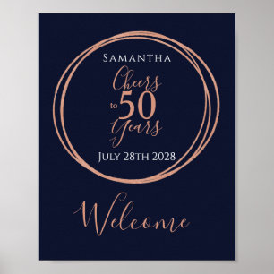 50th Birthday Party Cheers 50 Years Navy Rose Gold Poster