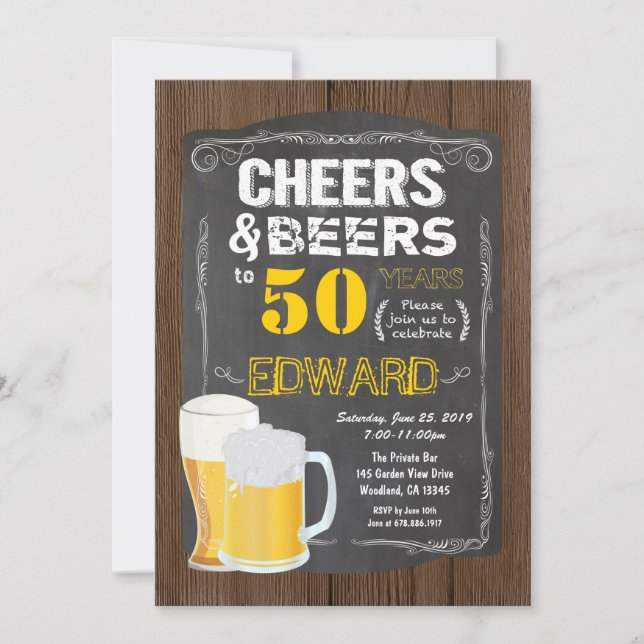 50th birthday party. Cheers to 50 years beer Invitation (Front)