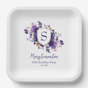 50th Birthday Party Classic Monogram Crest Paper Plate