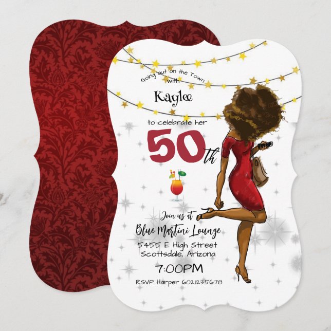 50th Birthday Party Cocktail Glass Girl  Invitatio Invitation (Front/Back)