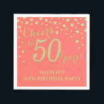 50th Birthday Party Coral and Gold Diamond Napkin<br><div class="desc">50th Birthday Party Invitation with Coral and Gold Glitter Diamond Background. Gold Confetti. Adult Birthday. Man or Woman Birthday. For further customisation,  please click the "Customise it" button and use our design tool to modify this template.</div>