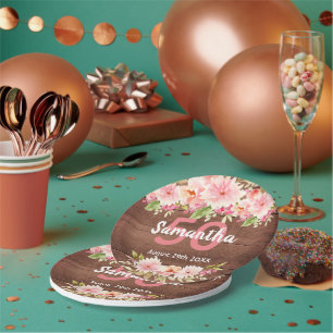 50th birthday party coral dahlia flowers brown paper plate