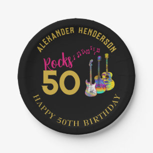 50th Birthday Party Custom Music Guitars Rocks 50 Paper Plate